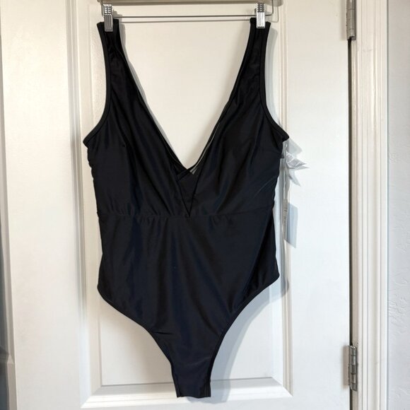 CupShe Extra Large XL Black Bathing Suit‎ NWT One Piece Swimsuit Mesh V-neck - Picture 1 of 12